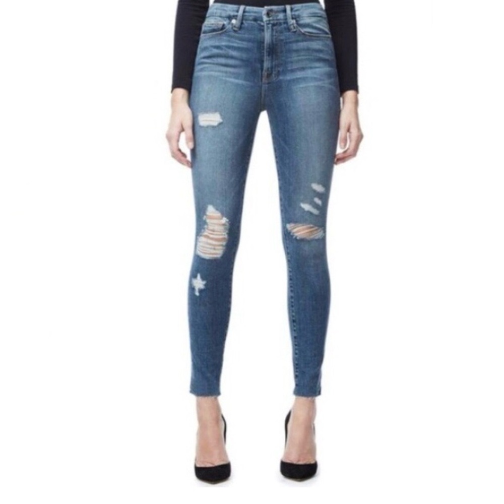Good American Good Waist Raw Hem Jeans